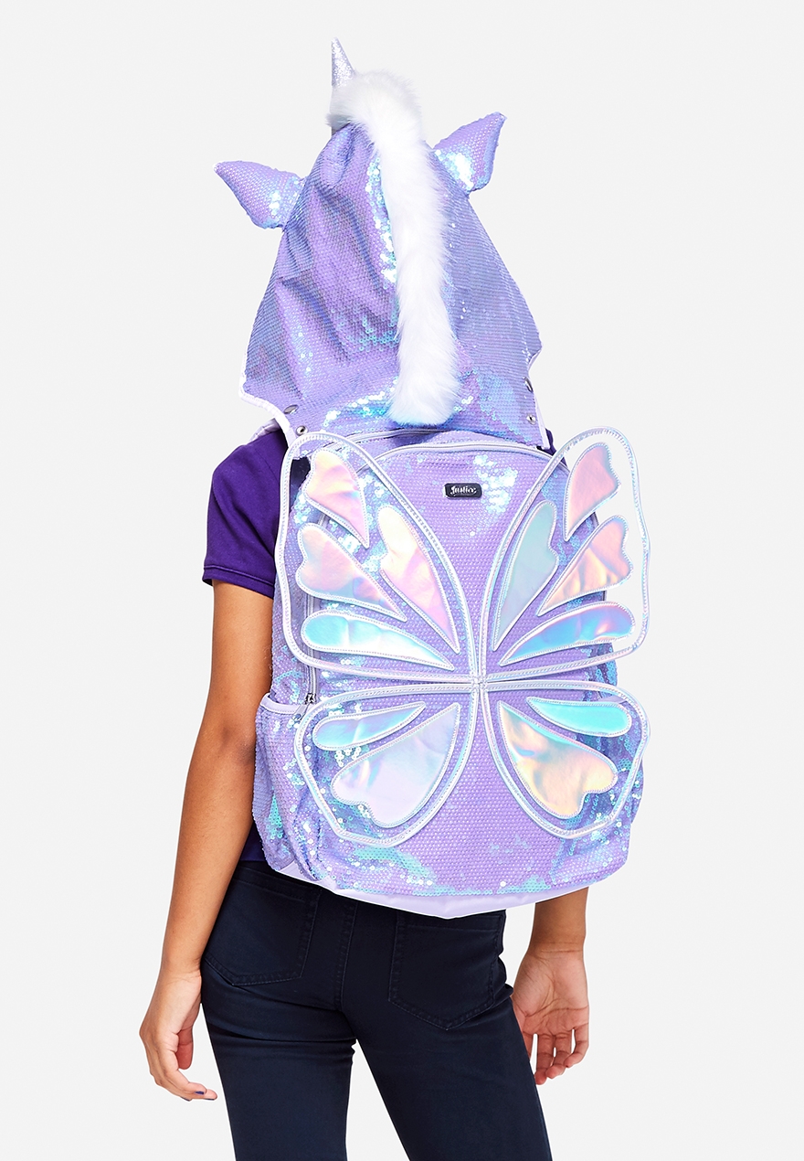 justice unicorn hooded backpack