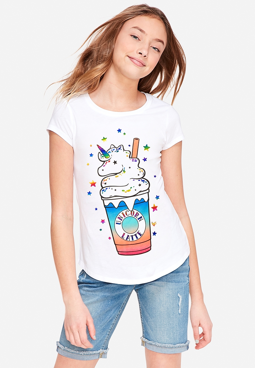 Unicorn Latte Girls Graphic Tee | Justice