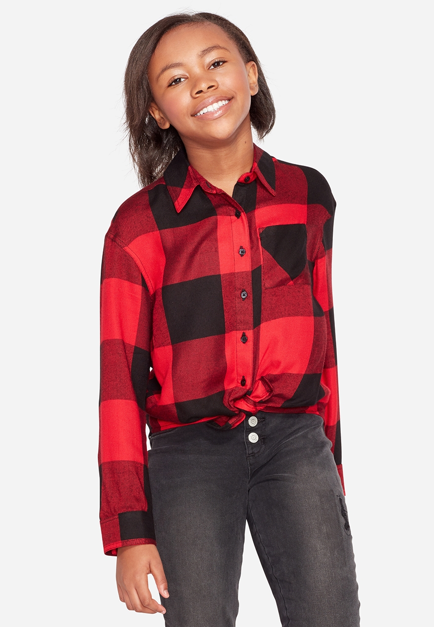 red plaid button up dress