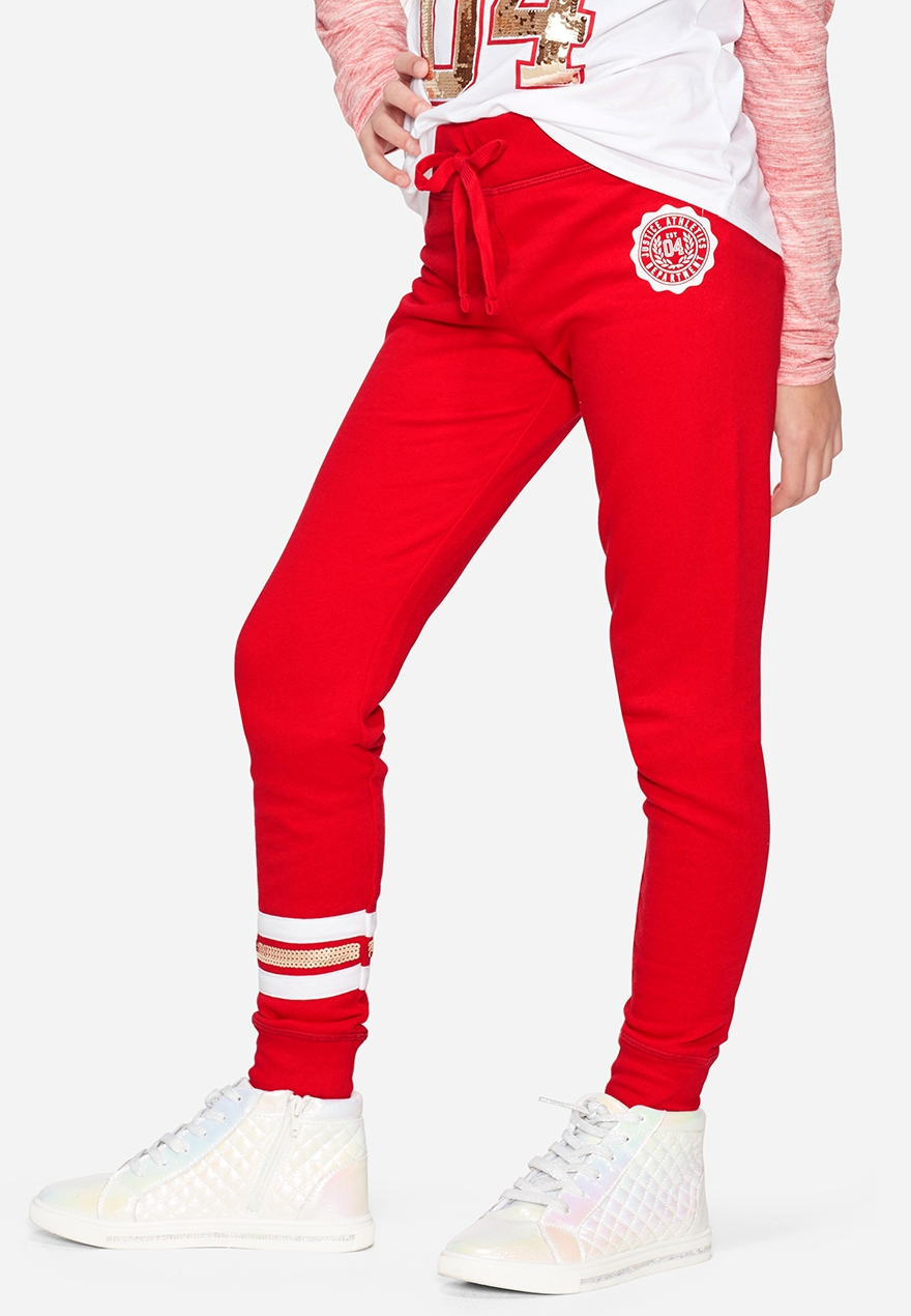 girls red joggers