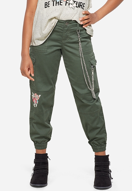 High Waist Cargo Pants For Kids Girls Pure Color Cool Trousers