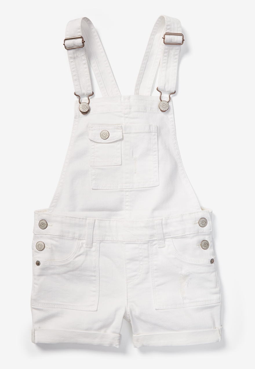 girls white overall shorts