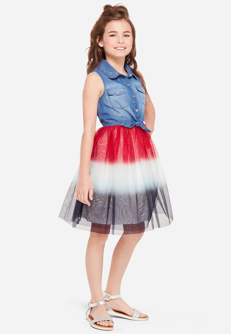 red girl denim dress