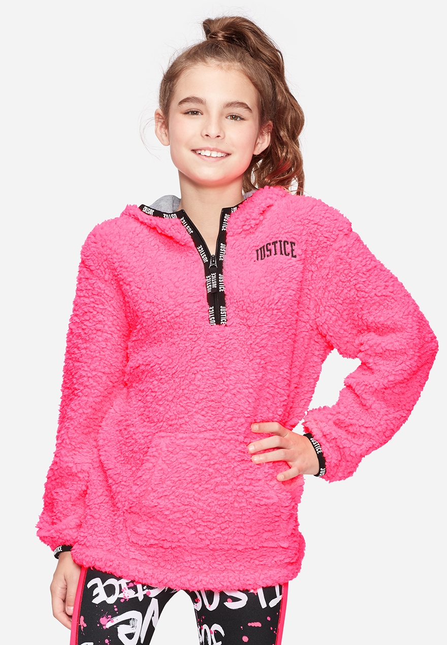 pink sherpa quarter zip hoodie