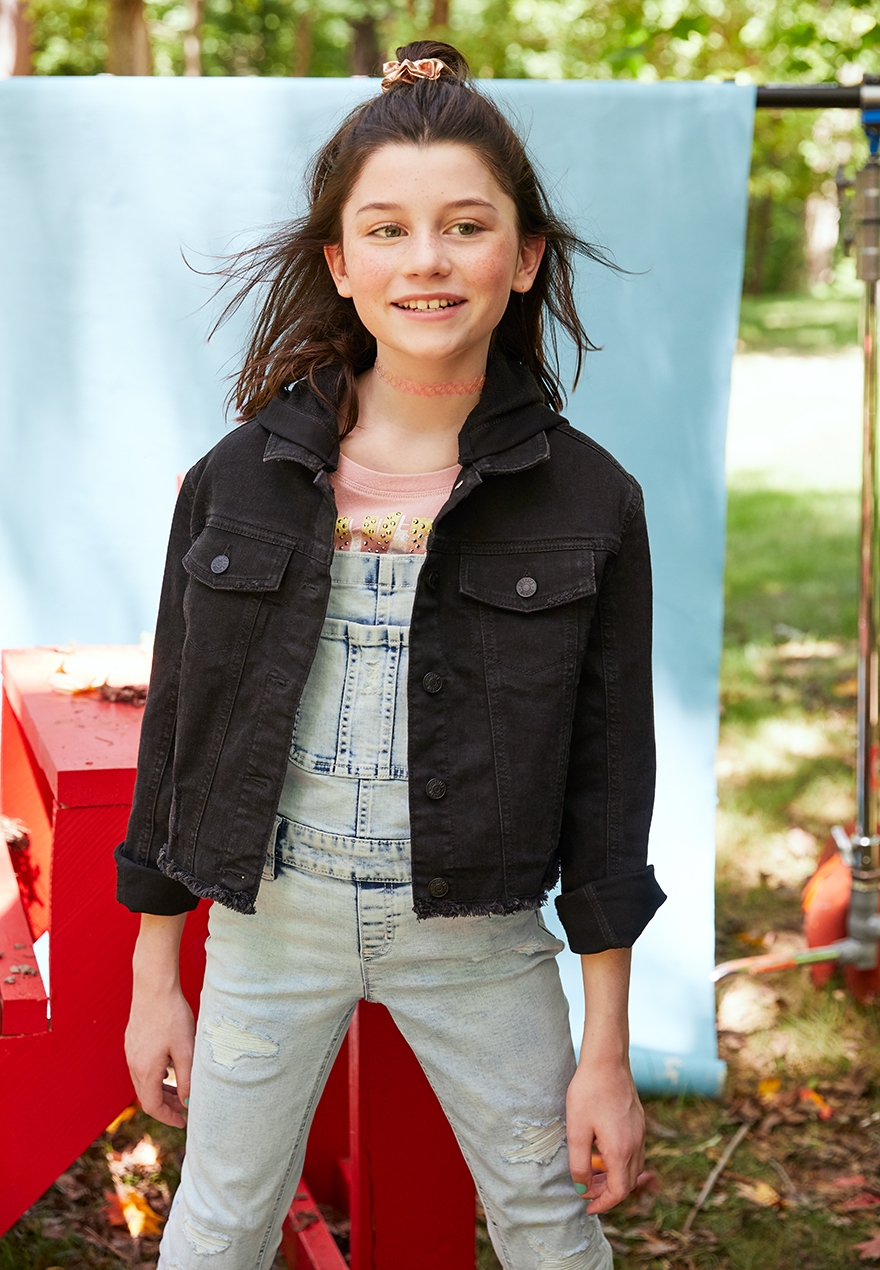 girls black denim jacket