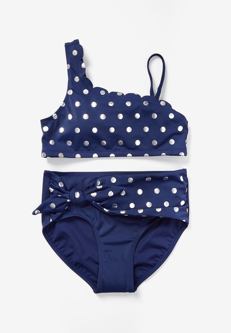 one shoulder scalloped swimsuit