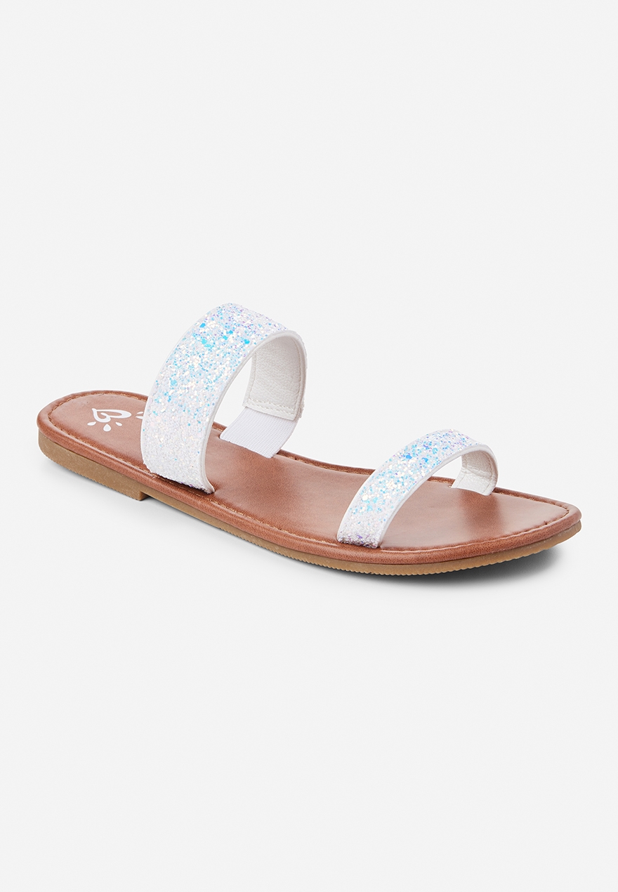 brown slip on sandals with two straps