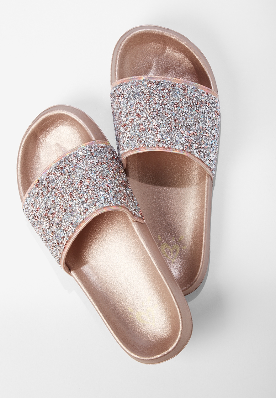 rose gold glitter sandals