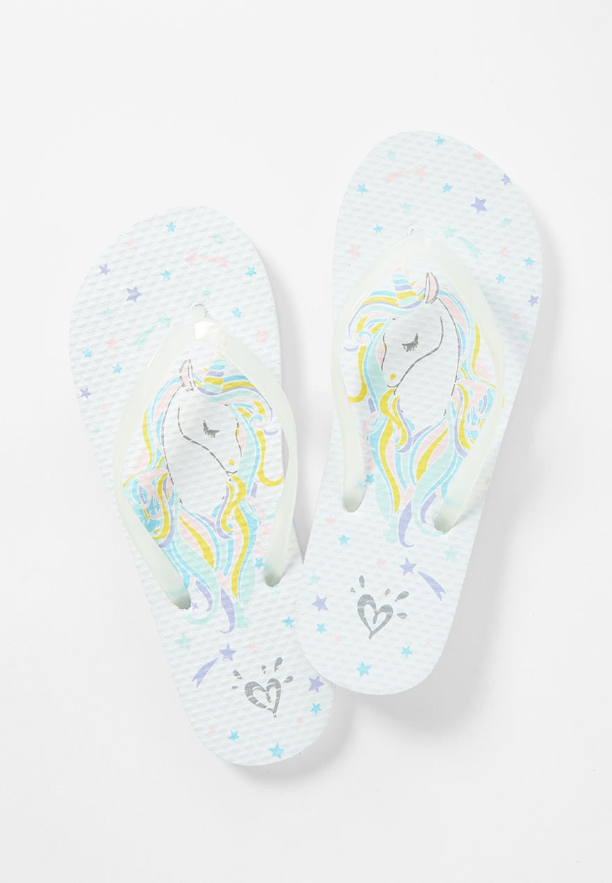 girls unicorn flip flops