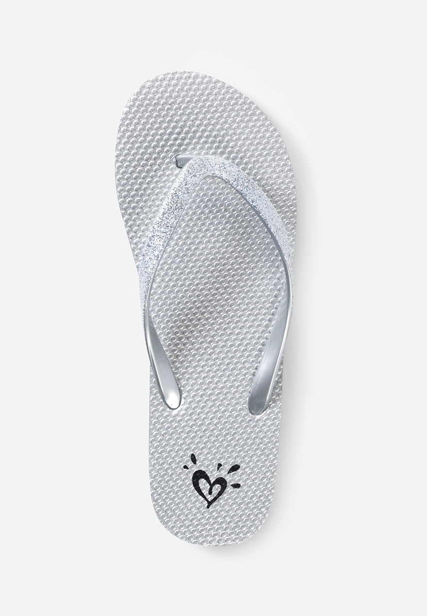 silver sequin flip flops