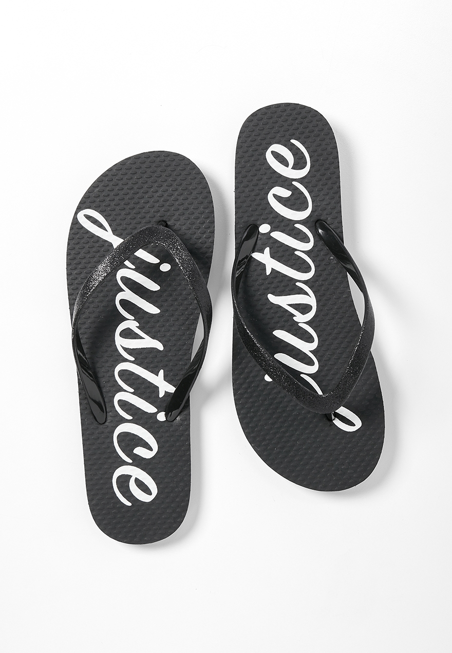 black glitter flip flops