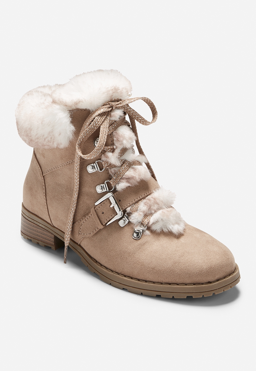 walking boots with fur trim