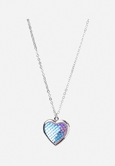 mermaid scale heart locket necklace
