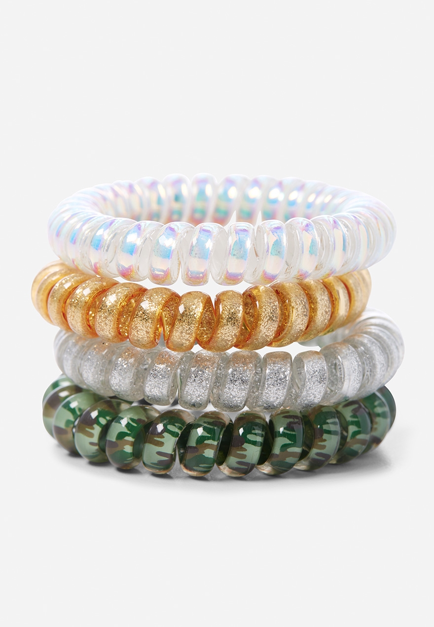 Camo Shine Spiral Hair Ties 4 Pack Hold Justice