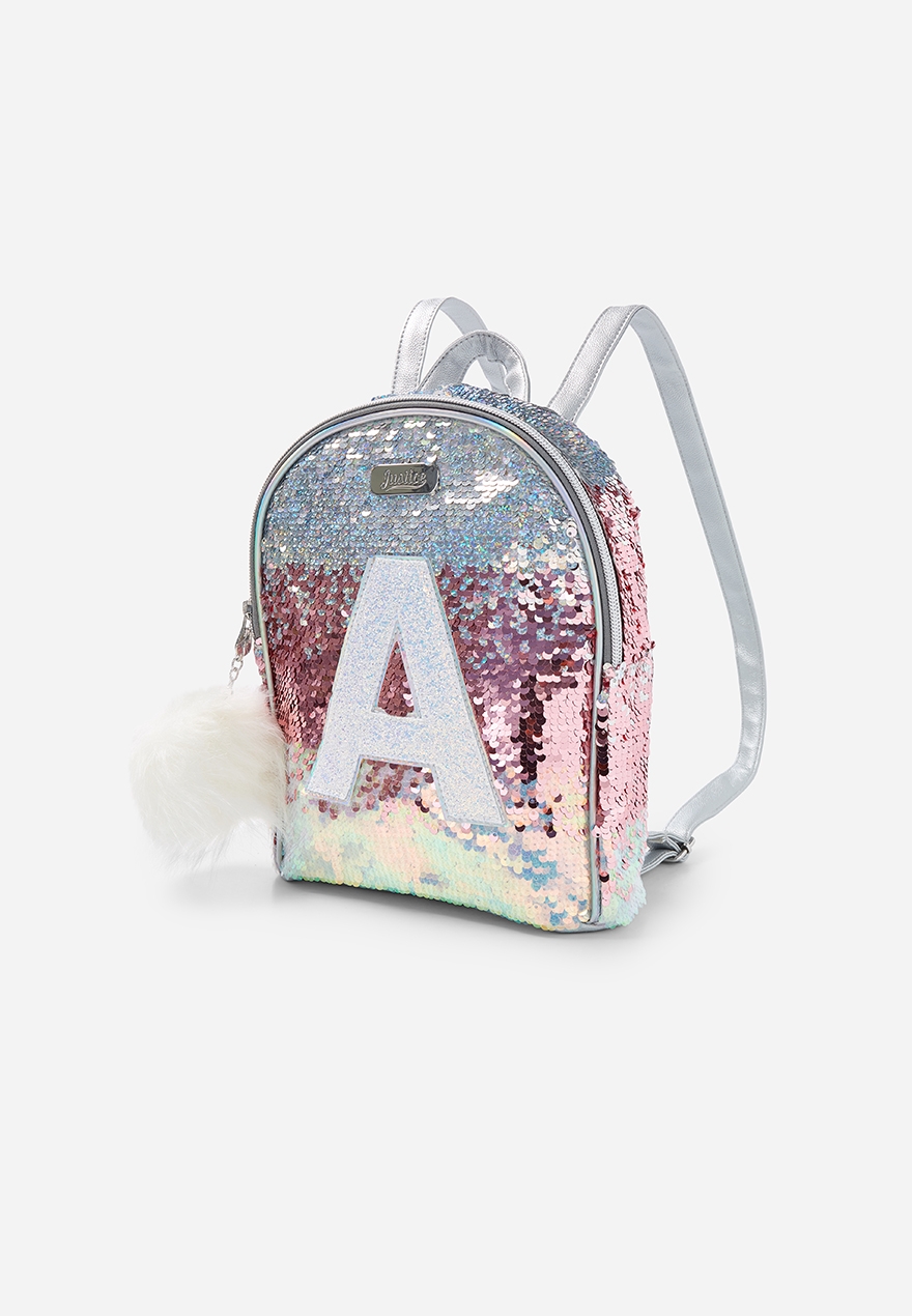 sequin backpack with initial