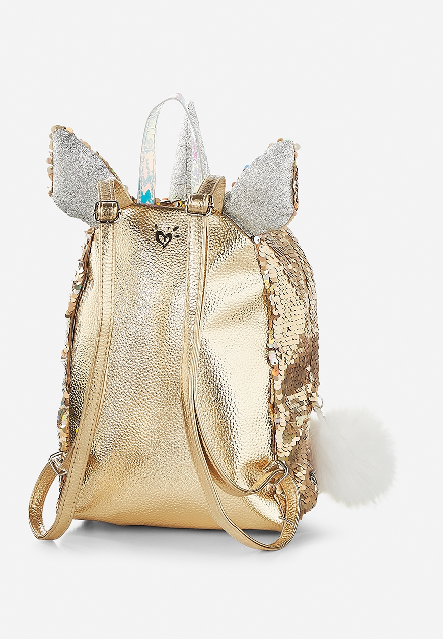 unicorn initial flip sequin backpack