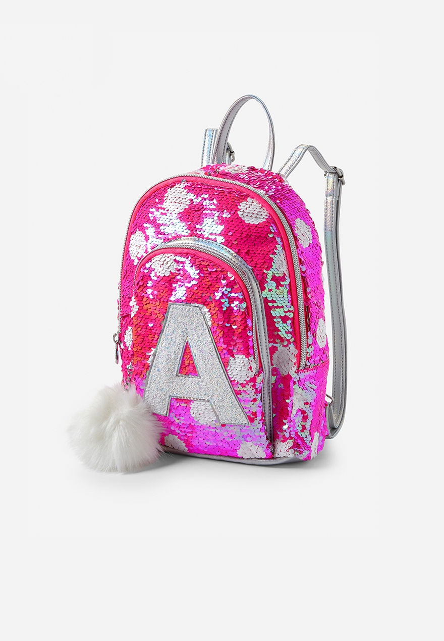 sequin backpack with initial