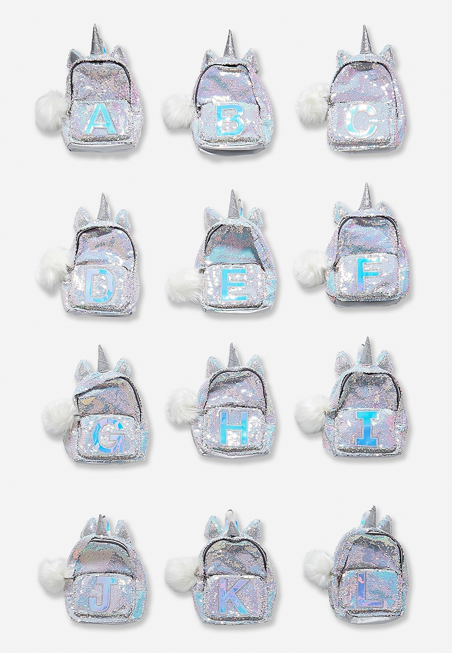 unicorn initial flip sequin mini backpack